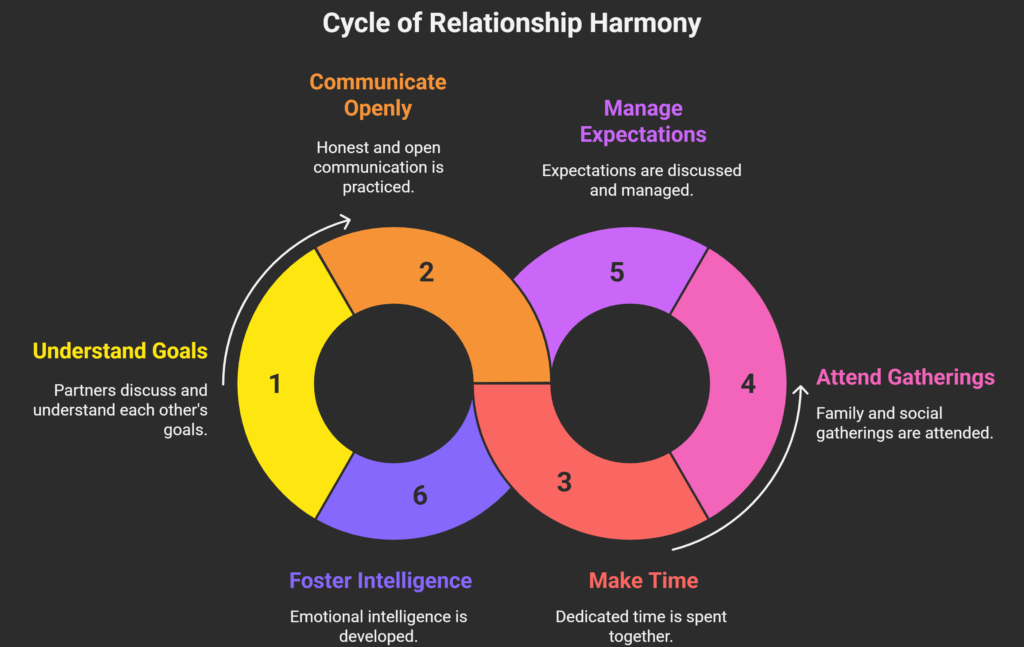 Balancing love and ambition — visual representation of managing life goal differences.