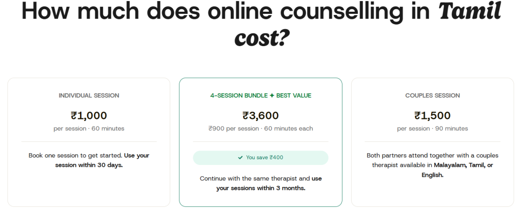 How much does online counselling in Tamil cost?